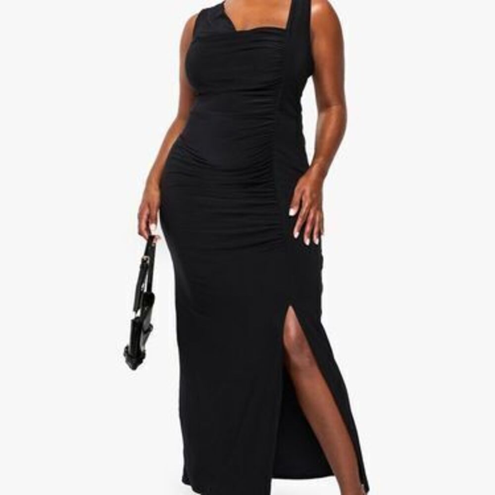Plus Ruched Asymmetric Maxi Dress